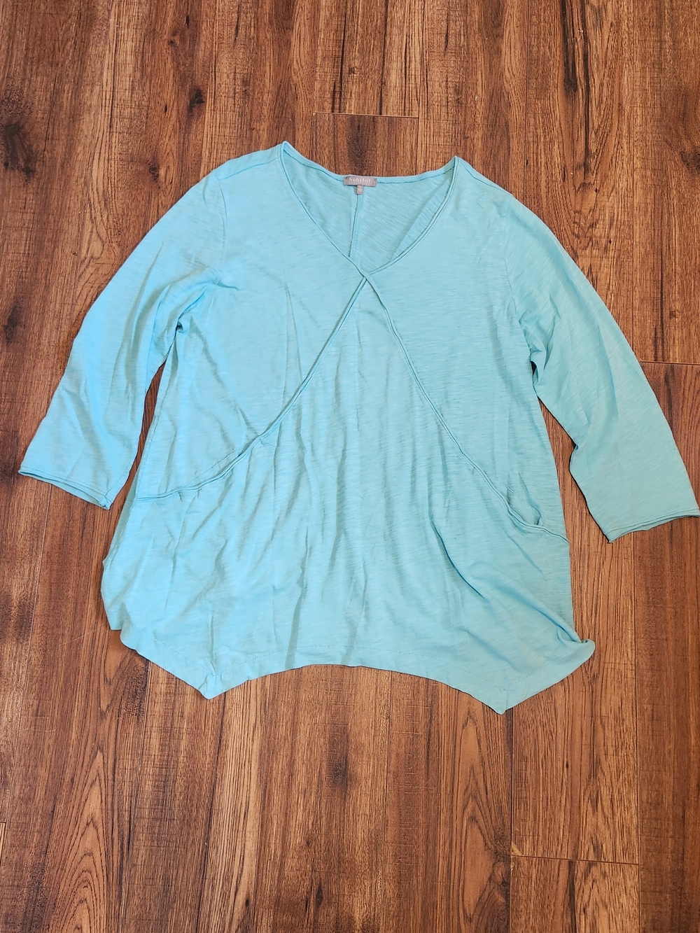 Habitat Aqua V-Neck 3/4 Sleeve Pullover Tunic 100% Cotton Natural Fibres
